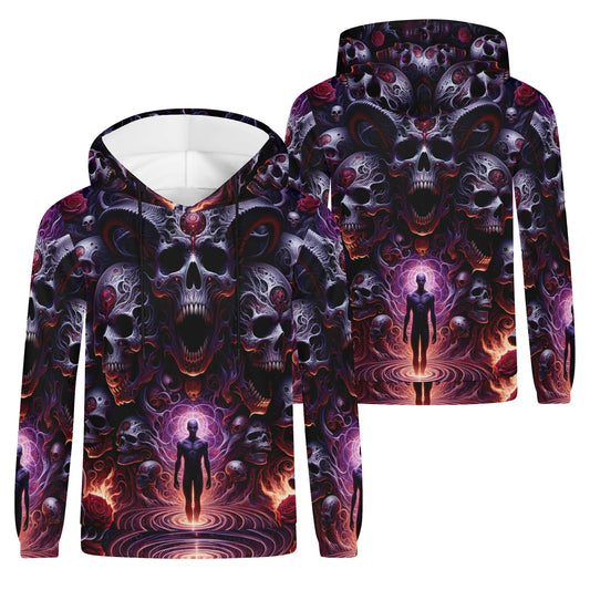 Loud and Lethal The Abyssal Symphony Cotton Terry hoodie with dark skull and mystical figure design