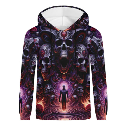The Abyssal Symphony Cotton Terry hoodie by Loud and Lethal featuring dark skull and mystical figure design