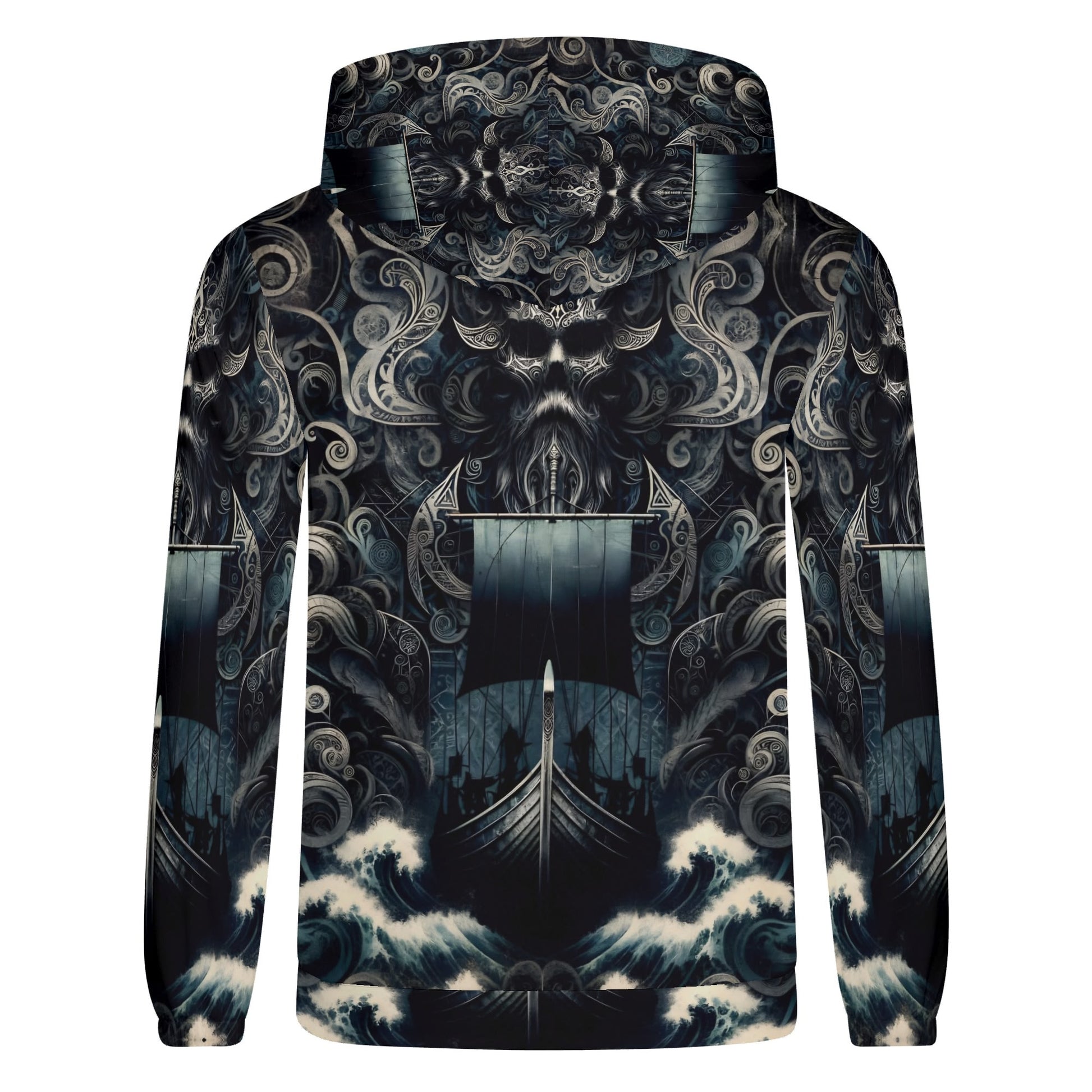 The Allfathers Wake Poly French Terry Hoodie by Loud and Lethal featuring Viking ship and ocean wave design