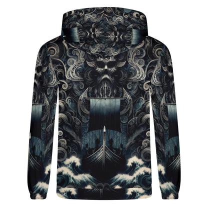 The Allfathers Wake Poly French Terry Hoodie by Loud and Lethal featuring Viking ship and ocean wave design