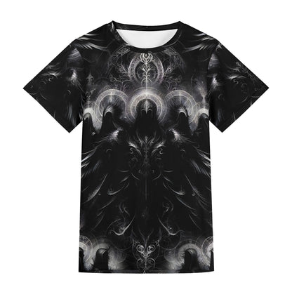 Black unisex T-shirt with intricate dark mystical design by Loud and Lethal The Sacred Eclipse Lycra T-Shirt