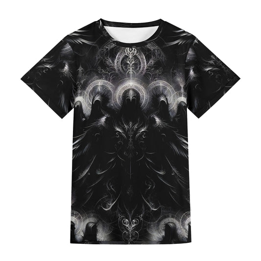 Black unisex T-shirt with intricate dark mystical design by Loud and Lethal The Sacred Eclipse Lycra T-Shirt
