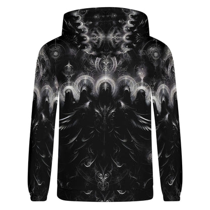 The Sacred Eclipse Poly French Terry hoodie by Loud and Lethal with black and gray mystical abstract design