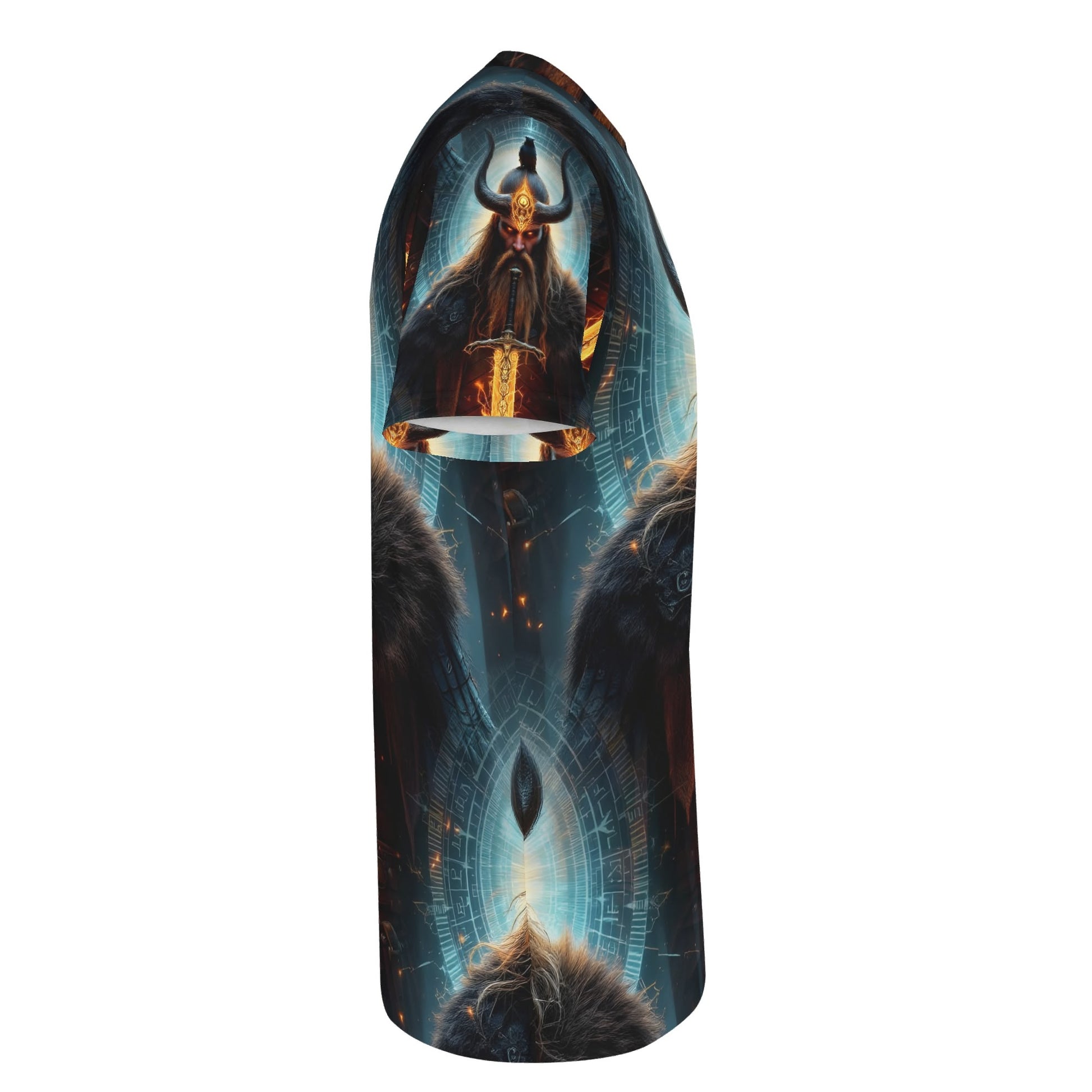 Side view of Loud and Lethal The Vikings Omen Lycra T-Shirt with Viking warrior and mystical design
