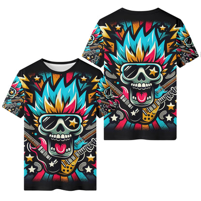 Thunderstruck Organic Cotton Kids T-Shirt with colorful skull and guitar graphic by Loud and Lethal