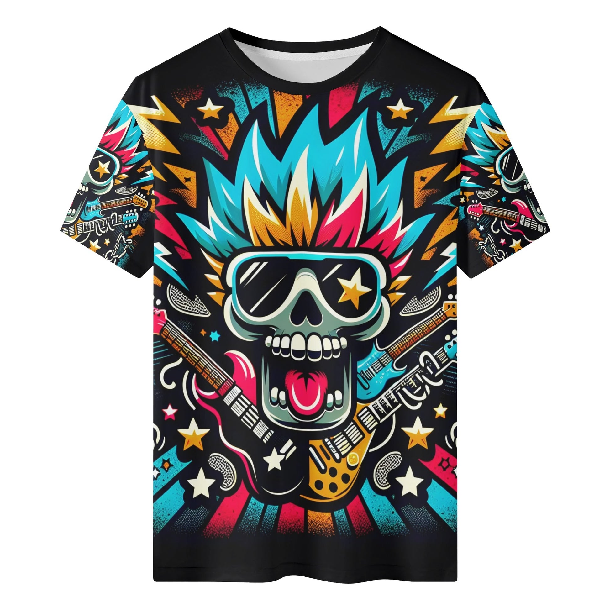 Thunderstruck Organic Cotton Kids T-Shirt with colorful rock skull and electric guitar design