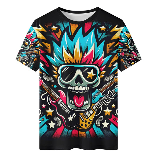 Thunderstruck Organic Cotton Kids T-Shirt with colorful rock skull and electric guitar design
