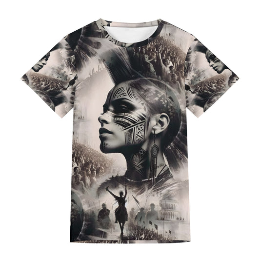 Loud and Lethal Tribal Uprising Lycra T-Shirt featuring artistic tribal face design and crowd scene