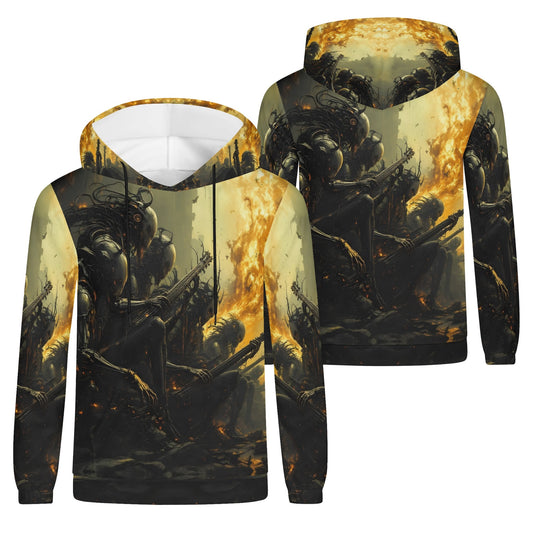 Twisted Souls of Chaos Cotton Terry Hoodie unisex with dark fantasy design and fiery background
