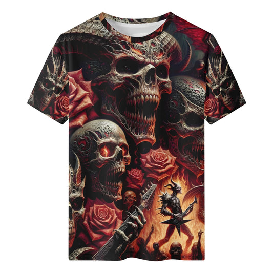 Unleashed Rebellion 100 Cotton T-Shirt by Loud and Lethal featuring dark skulls and roses graphic design