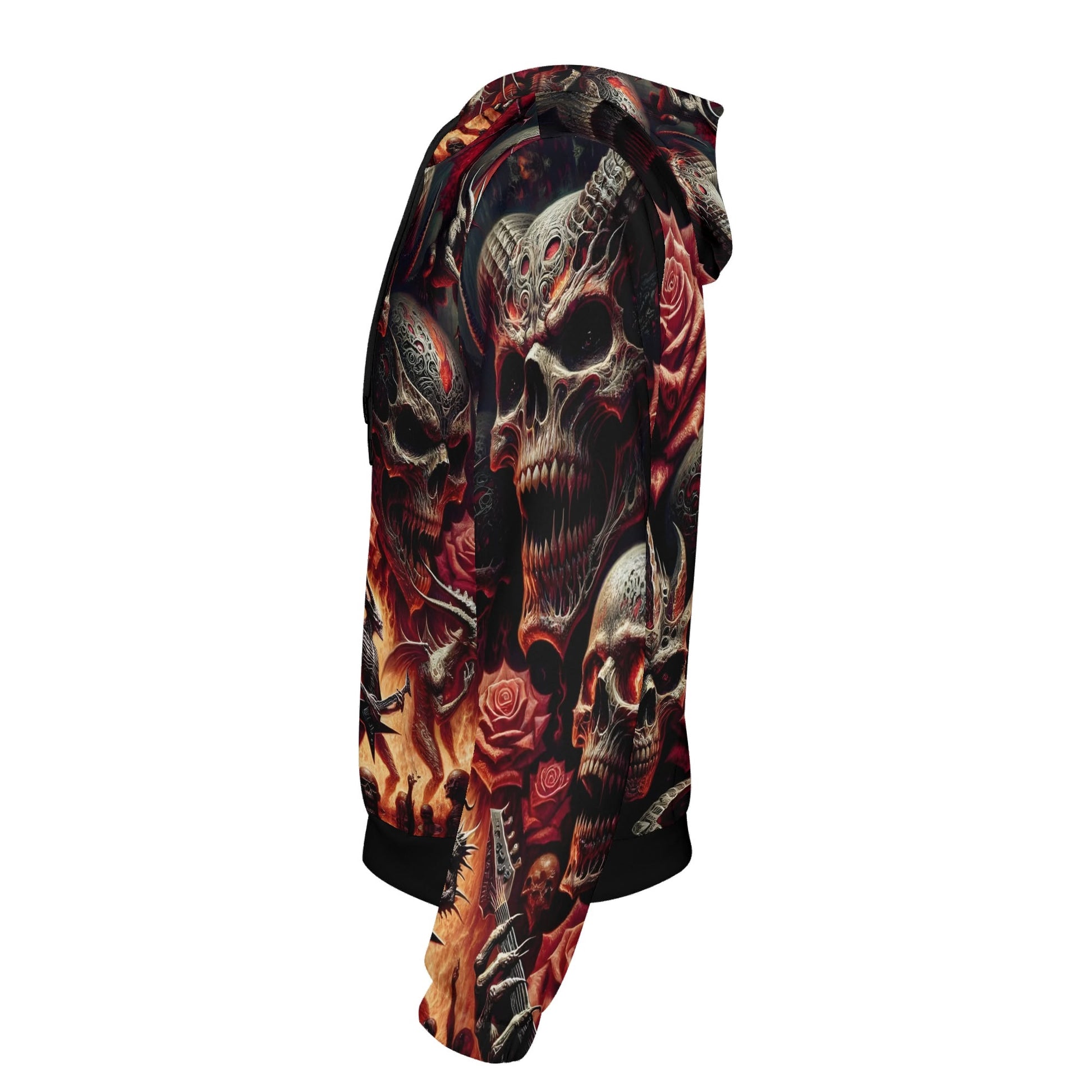 Loud and Lethal Unleashed Rebellion Poly French Terry hoodie with dark skull and rose design
