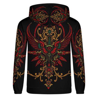 Ornate Uprising Poly French Terry Hoodie Limited Edition unisex black hoodie with red and gold ornate phoenix design