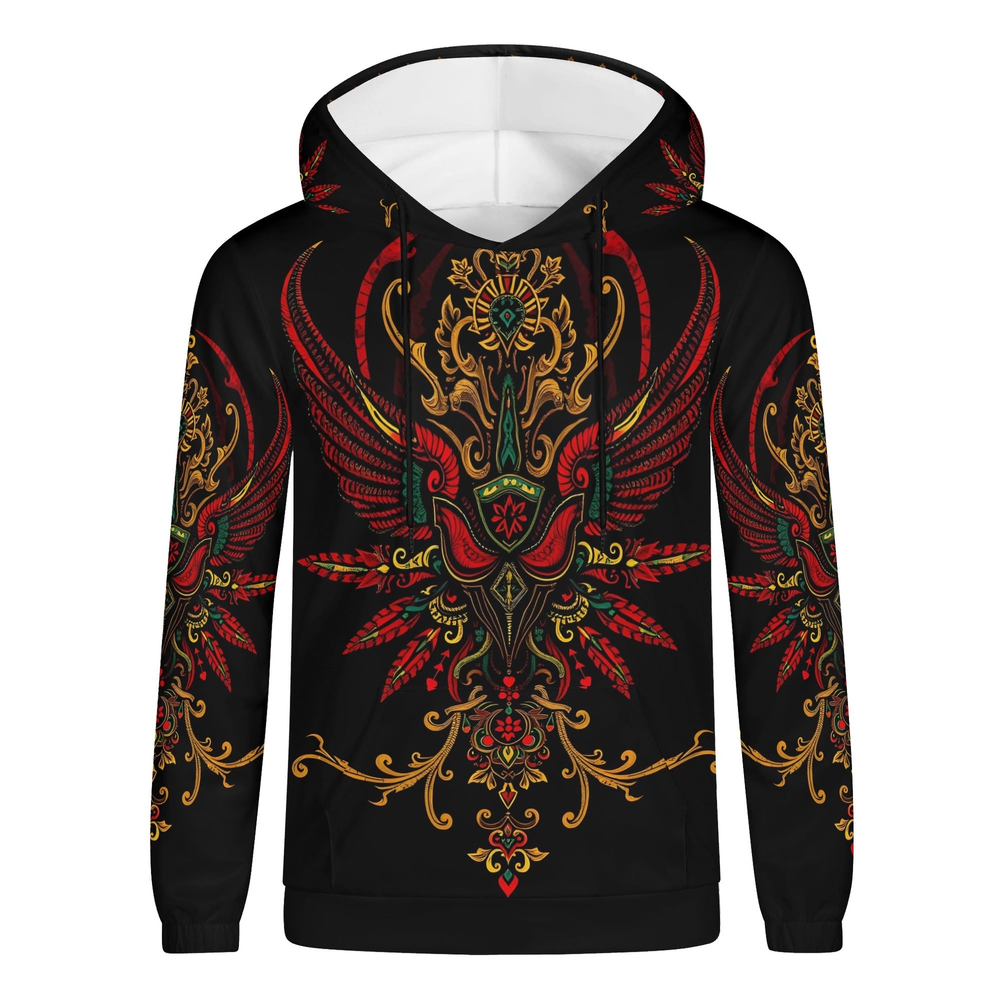 Loud and Lethal unisex black hoodie with red gold ornate phoenix print Ornate Uprising Poly French Terry Hoodie Limited Edition