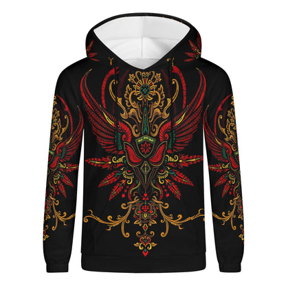 Loud and Lethal unisex black hoodie with red gold ornate phoenix print Ornate Uprising Poly French Terry Hoodie Limited Edition