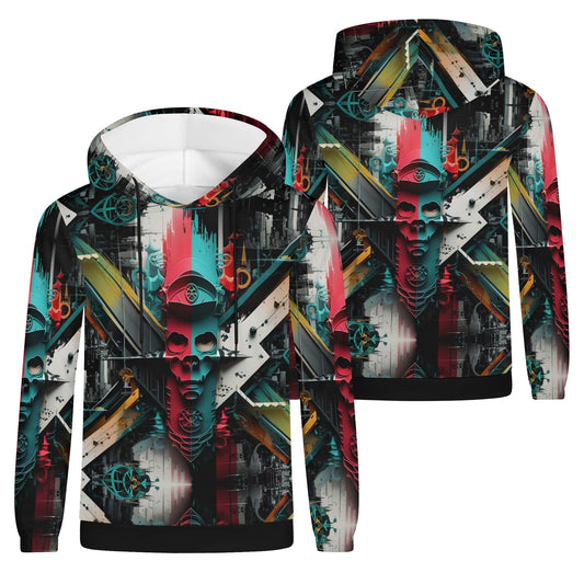 Unisex Loud and Lethal Urban Alchemy Cotton Terry Hoodie with vibrant abstract skull and geometric design