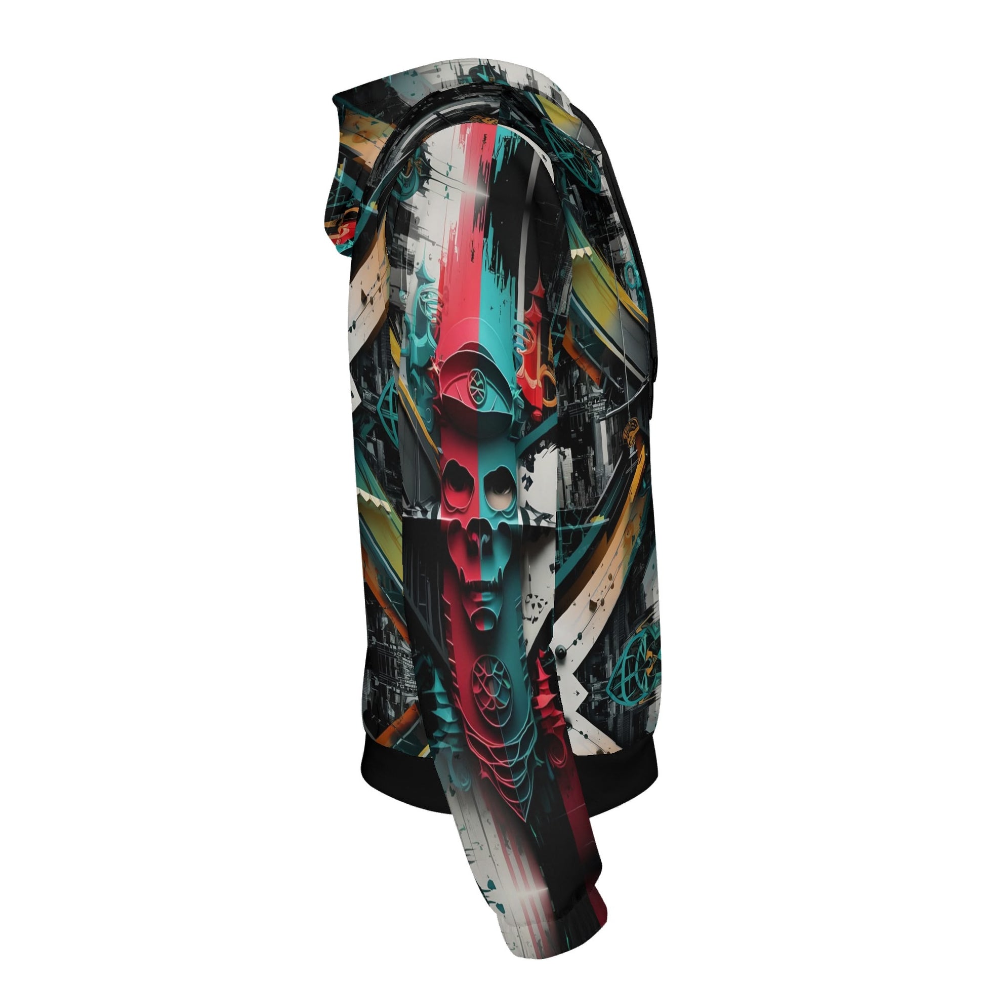 Side view of Loud and Lethal Urban Alchemy Cotton Terry Hoodie with abstract colorful skull design