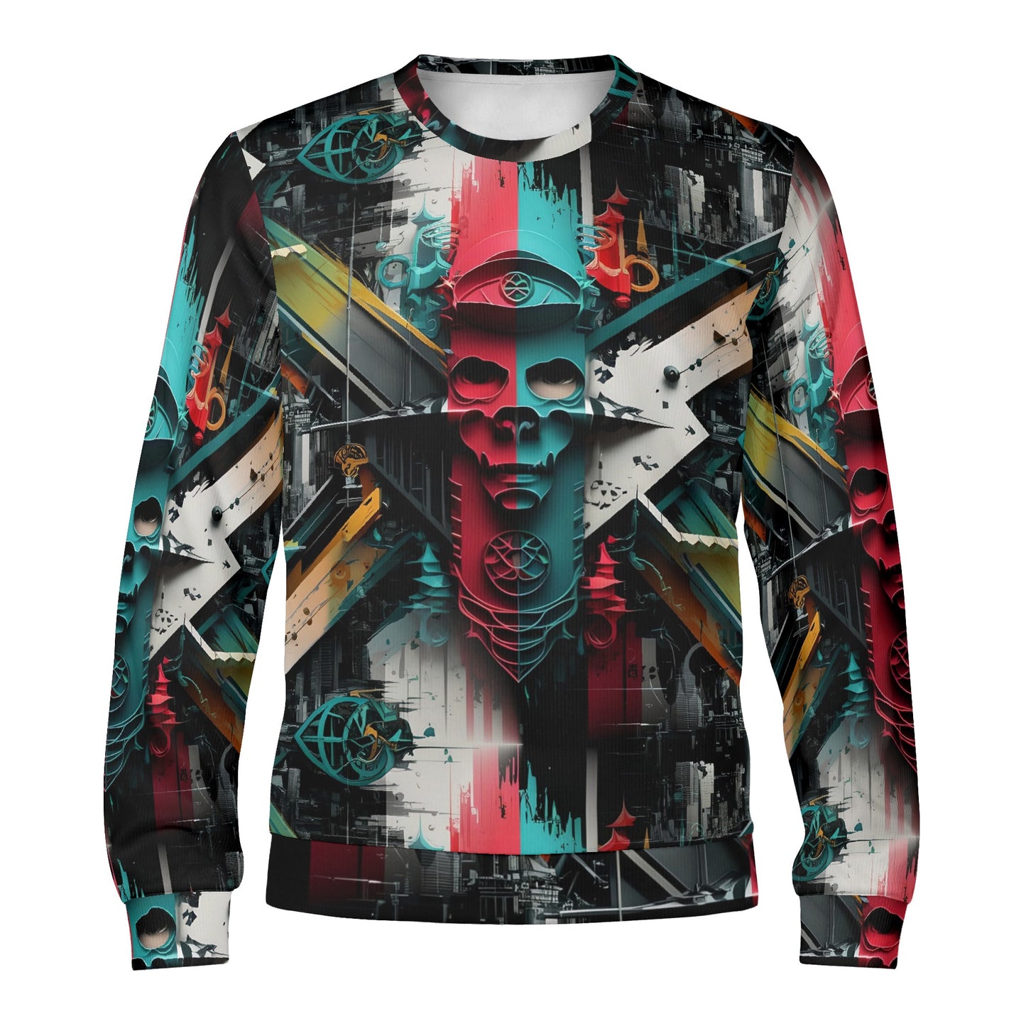 Loud and Lethal Urban Alchemy Poly French Terry Sweatshirt unisex with teal red skull geometric street art print