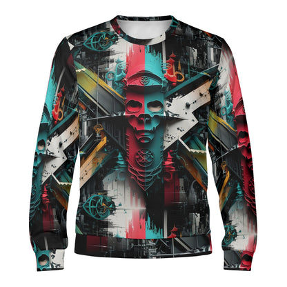 Loud and Lethal Urban Alchemy Poly French Terry Sweatshirt unisex with teal red skull geometric street art print
