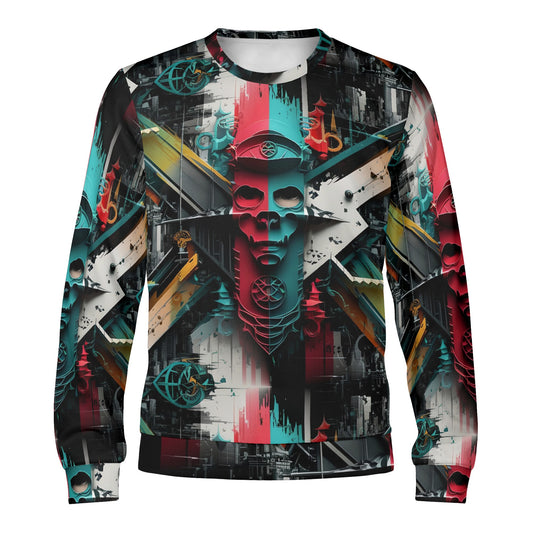 Loud and Lethal Urban Alchemy Poly French Terry Sweatshirt unisex with teal red skull geometric street art print