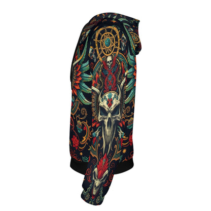Flourish of Rebellion Poly French Terry Hoodie Limited Edition Loud and Lethal unisex hoodie with ornate skull and floral design