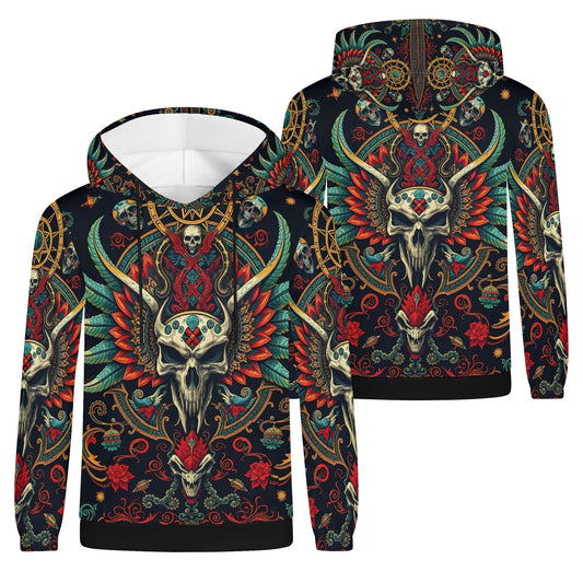 Flourish of Rebellion Poly French Terry Hoodie Limited Edition unisex black hoodie with ornate skull wings and floral pattern