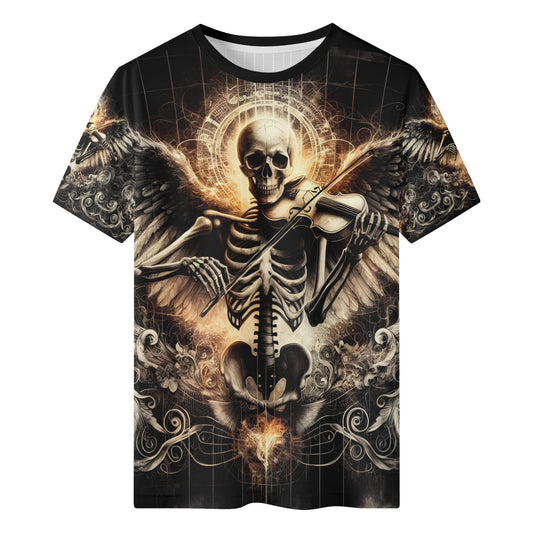Violin Virtuoso 100 Cotton T-Shirt by Loud and Lethal with skeleton angel playing violin graphic