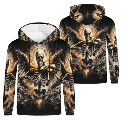 Violin Virtuoso french terry hoodie by Loud and Lethal featuring a skeleton angel playing violin design