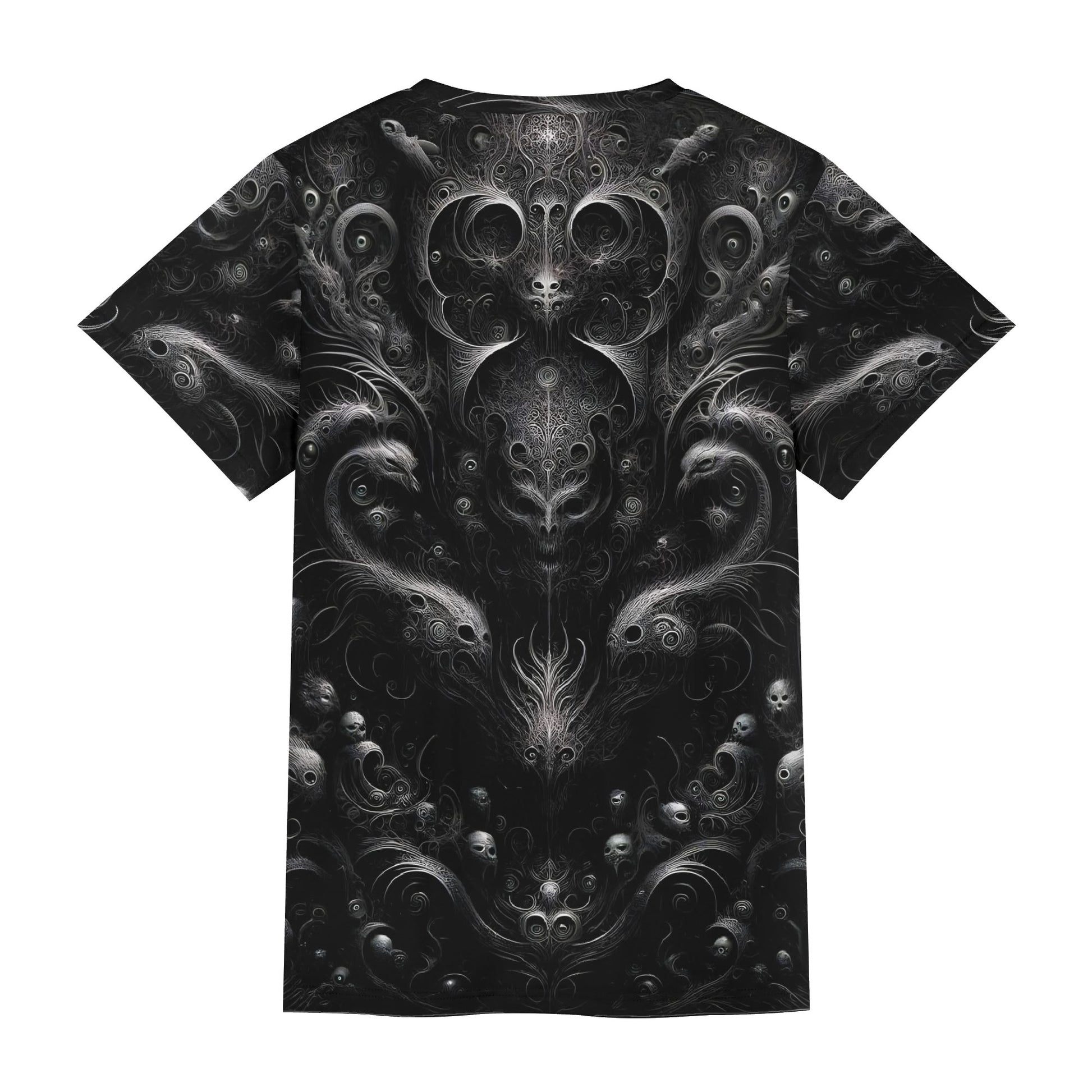 Whispers of the Void Lycra T-Shirt by Loud and Lethal featuring dark intricate surreal artwork on black fabric
