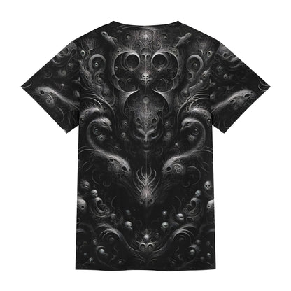 Whispers of the Void Lycra T-Shirt by Loud and Lethal featuring dark intricate surreal artwork on black fabric