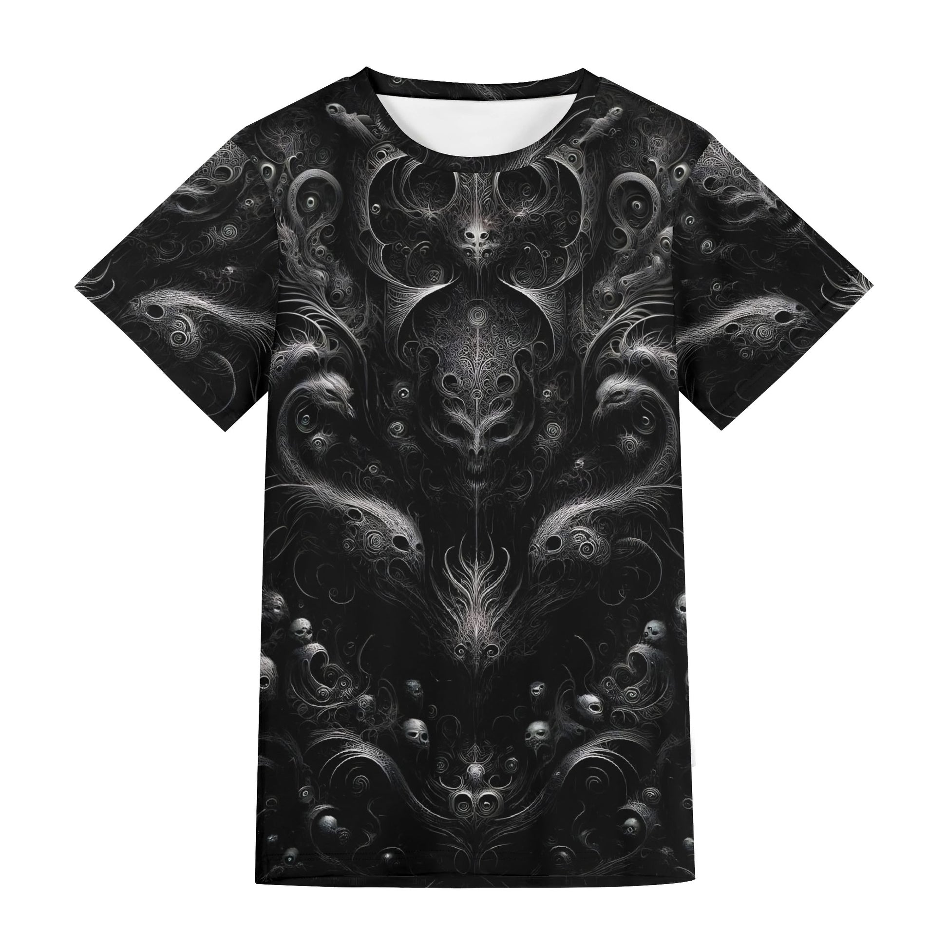 Whispers of the Void Lycra T-Shirt by Loud and Lethal with dark intricate abstract patterns