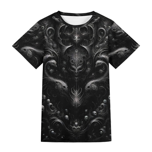 Whispers of the Void Lycra T-Shirt by Loud and Lethal with dark intricate abstract patterns