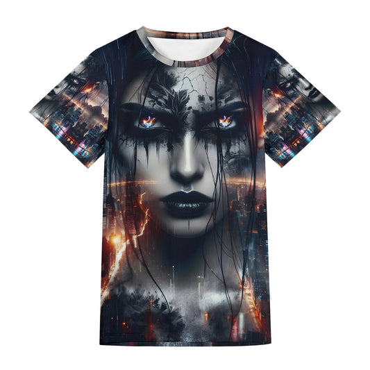 Wicked Vision Lycra T-Shirt by Loud and Lethal featuring dark artistic face design with glowing eyes