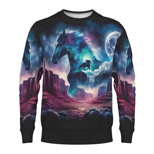 Wild West Wanderer Poly French Terry Sweatshirt with cosmic horse and desert canyon night design