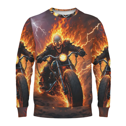 Loud and Lethal Born to Raise Hell Poly French Terry Sweatshirt unisex flaming skull on motorcycle graphic