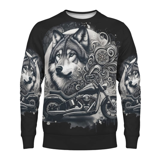 Loud and Lethal unisex sweater with detailed wolf and motorcycle print Wolf Rider Poly French Terry Sweatshirt